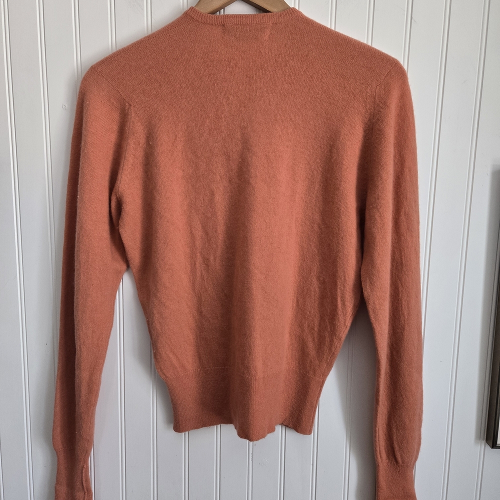 Vintage 100% Pure Cashmere Orange Button Up Crew Neck Cardigan Sweater - Picture 6 of 6